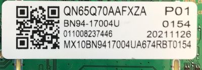 MAIN PARA TV SAMSUNG QLED ORIGINAL 4K UHD HDR SMART TV / NUMERO DE PARTE BN94-17004U / BN41-02855B / BN9417004U / BN97-18193Y / PANEL CY-QA065FGHV7H / DISPLAY ST6451D03-E / MODELO QN65Q70 / QN65Q70AAFXZA CG19 - Imagen 3